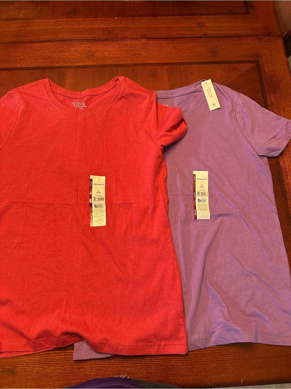 Time and Tru Girls' Short Sleeve Tees in Coral Red & Lavender